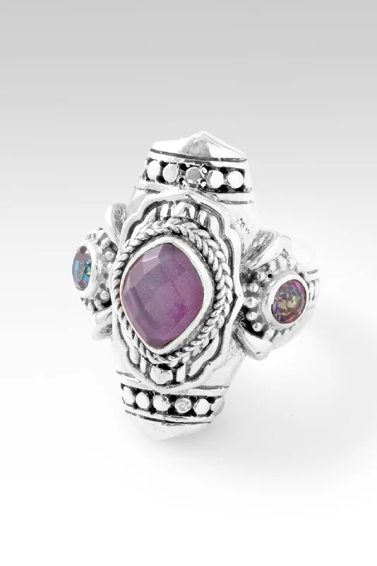 Women’s rings with shield-cut topaz stones -Delightful Days Ring™ in Ruby Mother of Pearl Quartz Triplet