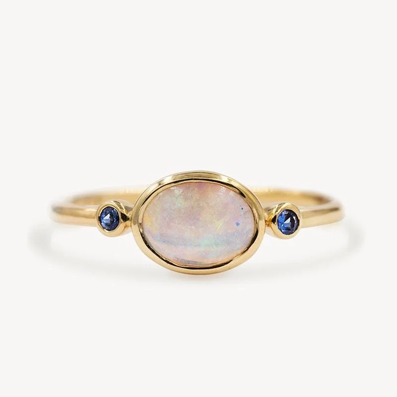 Women’s rings with aventurine for green luck -Moonbeam Opal Sapphire Ring