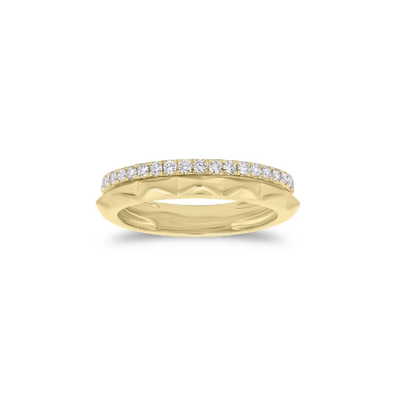 Women’s rings with herkimer diamonds for clarity -Diamond & Gold Zig Zag Double Ring