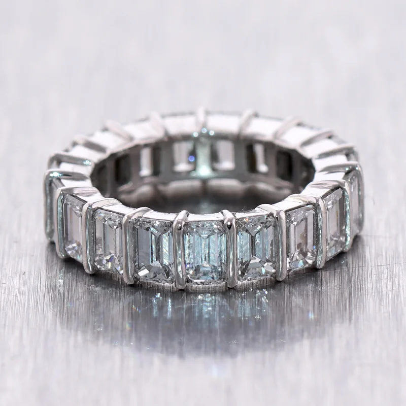 Women’s signet rings with bold family crests -Modern Platinum Emerald Cut 4.75ctw Diamond Eternity Band Ring