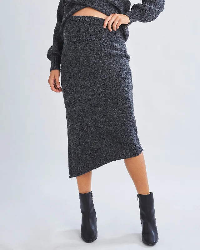 Punk Dresses with Spikes -Amélie's Enchanting Allure Asymmetrical Knit Midi Skirt -Charcoal