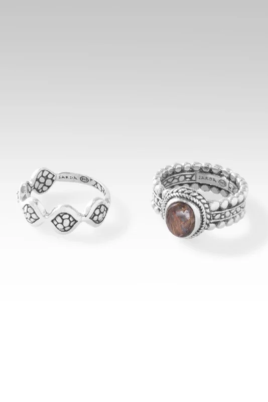 Women’s rings with intricate mandala engravings -Be Humble Ring Set of 2™ in Copper Rutilated Quartz