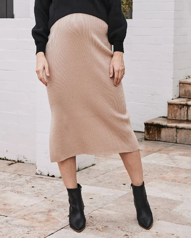 Birthday Dresses for Celebration -Betina Blend Knit Maternity Side Split Skirt - Beige