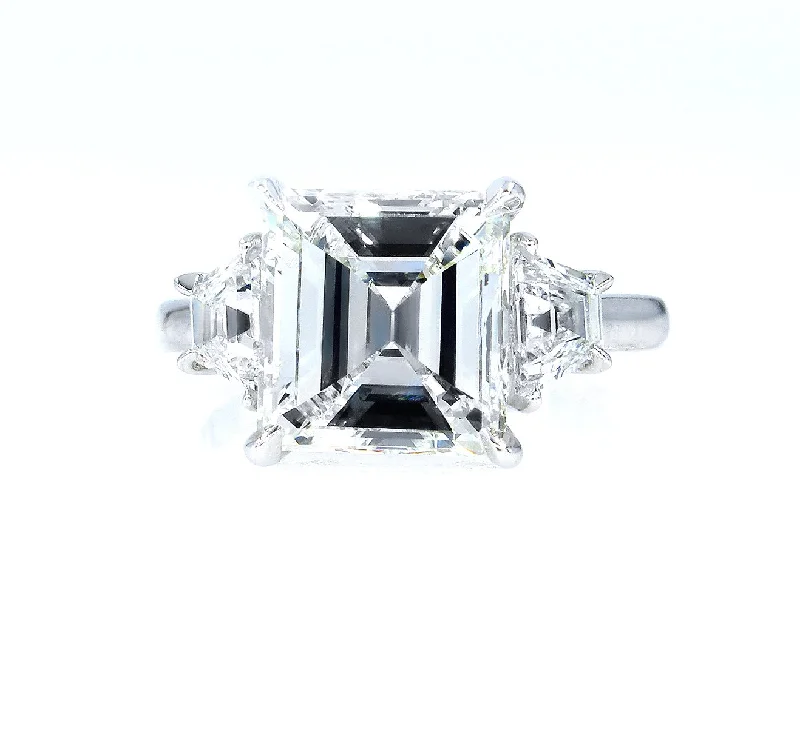 Women’s rings with faceted fluorite for hues -GIA 3.78ct Emerald Cut Diamond 3 Stone Engagement Wedding Platinum Ring