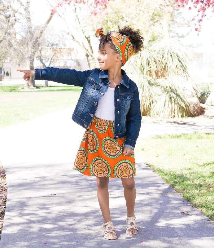 High-waisted Dresses for Flatter -Orange African Skirt Set