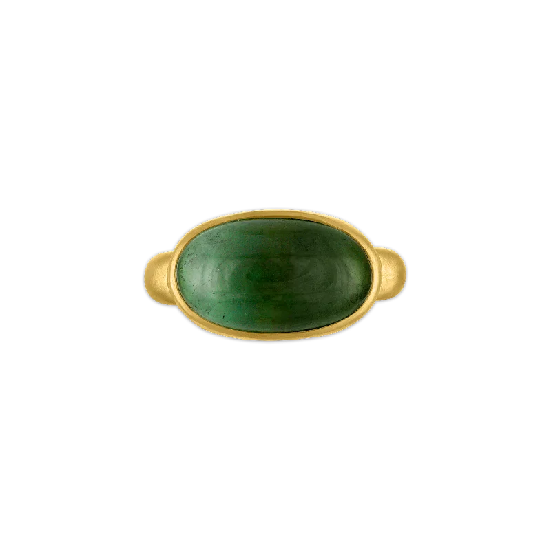 Women’s rings with crescent moonstone for charm -Green Tourmaline Tegula Ring