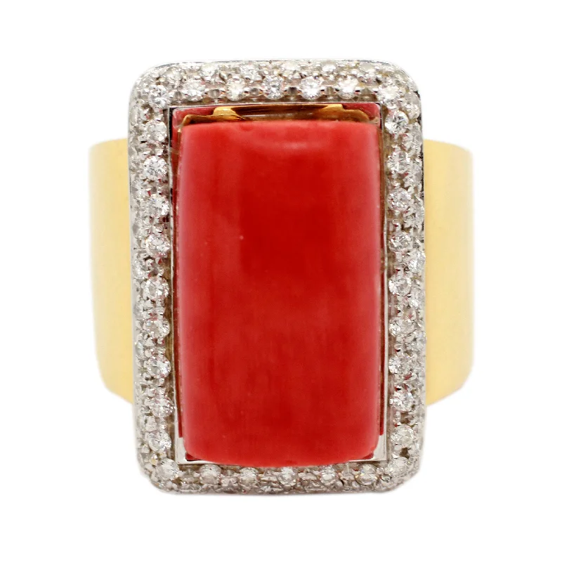 Women’s rings with star sapphire for glow -Gio Caroli Vintage Red Coral & 2.00ctw Diamond Cocktail Ring - 18k Yellow Gold