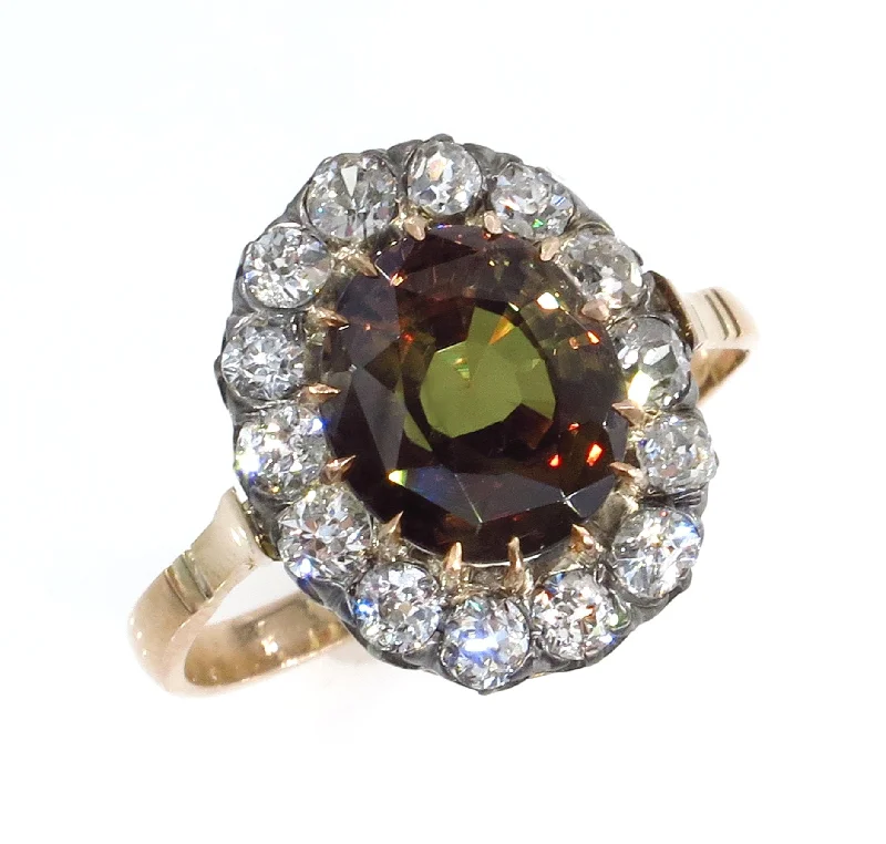 Women’s bold rings with hammered silver bands -Victorian GIA 4.42ctw Natural ALEXANDRITE & Old Mine Diamonds Antique Cluster Ring