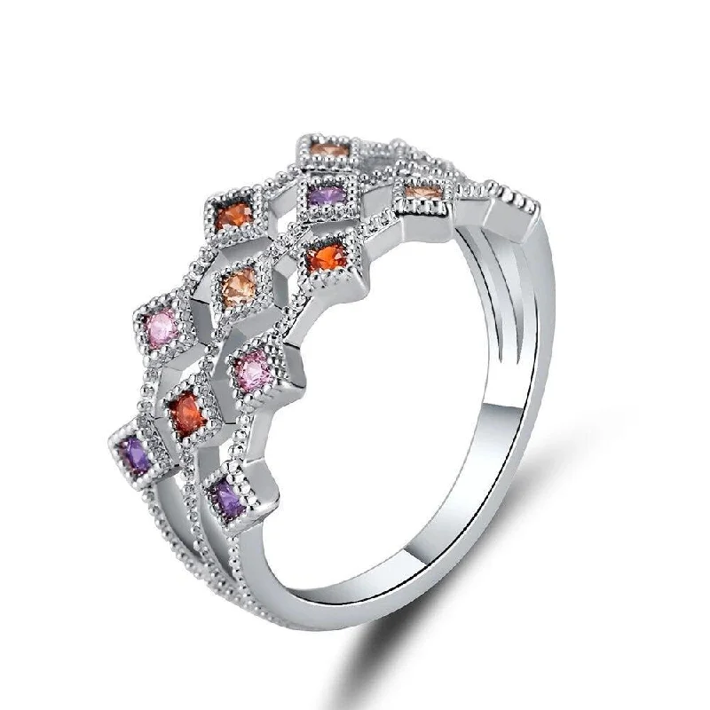 Women’s rings with carved rose quartz designs -Cubic Zirconia Multicolor Ring