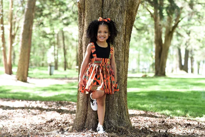 Shift Dresses for Simple Look -Orange Kente Suspender Skirt