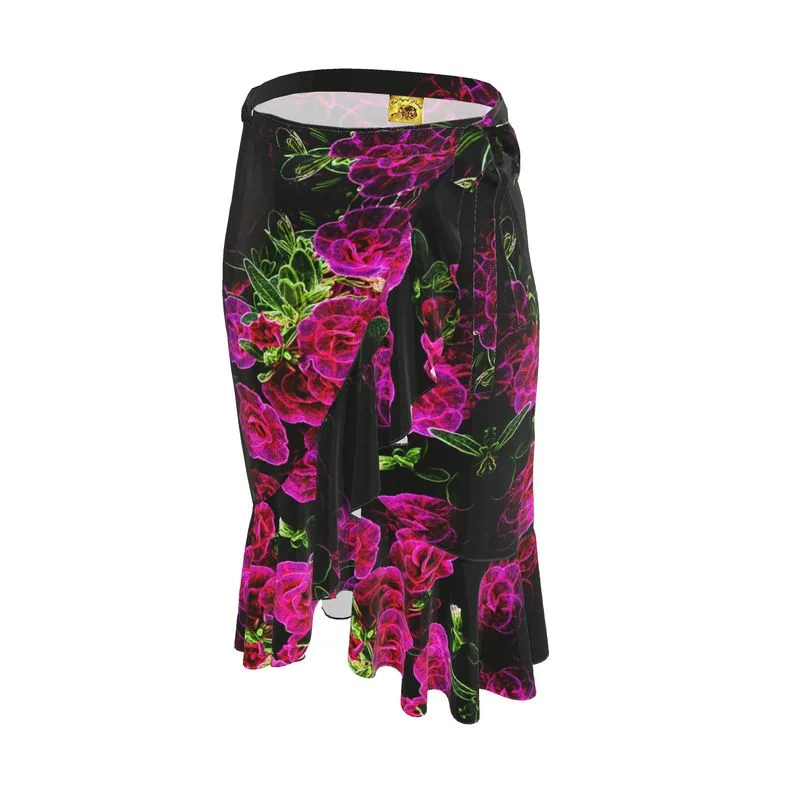 Capri Dresses for Playful -Floral Embosses: Roses 02-01 Designer Flounce Wrap Midi Skirt