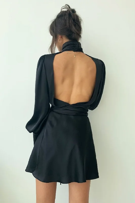 Sleeveless Dresses for Coolness -Black Satin Flowy Skirt