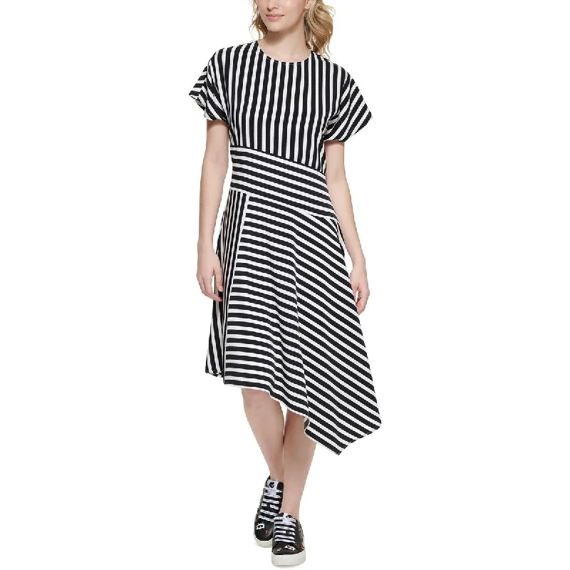 Linen Dresses for Breathable -Karl Lagerfeld Paris Womens   Asymmetric Hem  Fit & Flare Dress