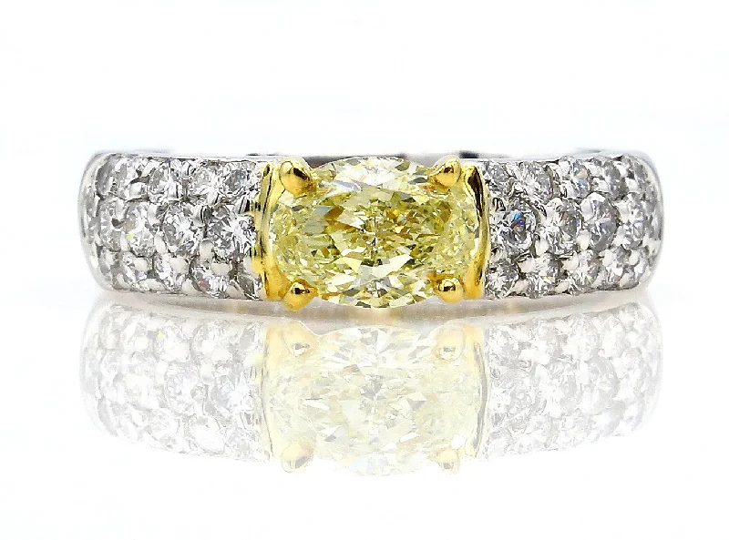 Women’s rings with peacock ore for iridescence -GIA "Canary" 1.62ct Natural Fancy Yellow OVAL Diamond Ring