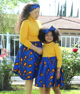 Green Dresses for Nature -African Mommy and Me Skirt - Blue Drops