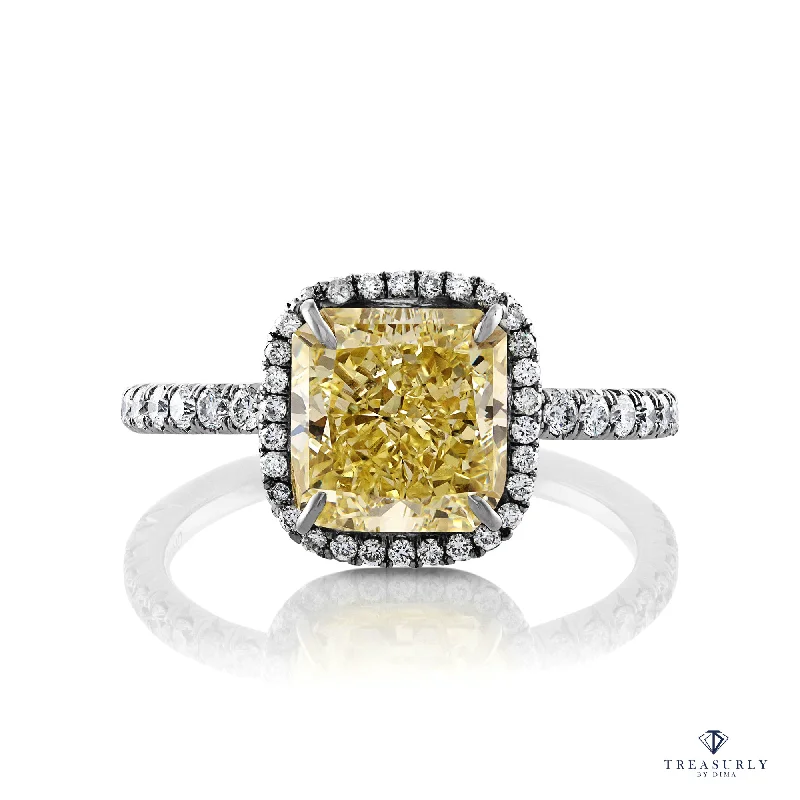 Women’s rings with matte silver for understated -GIA 3.14ctw Estate Vintage Natural Fancy Yellow Radiant Diamond Plat 18k Ring