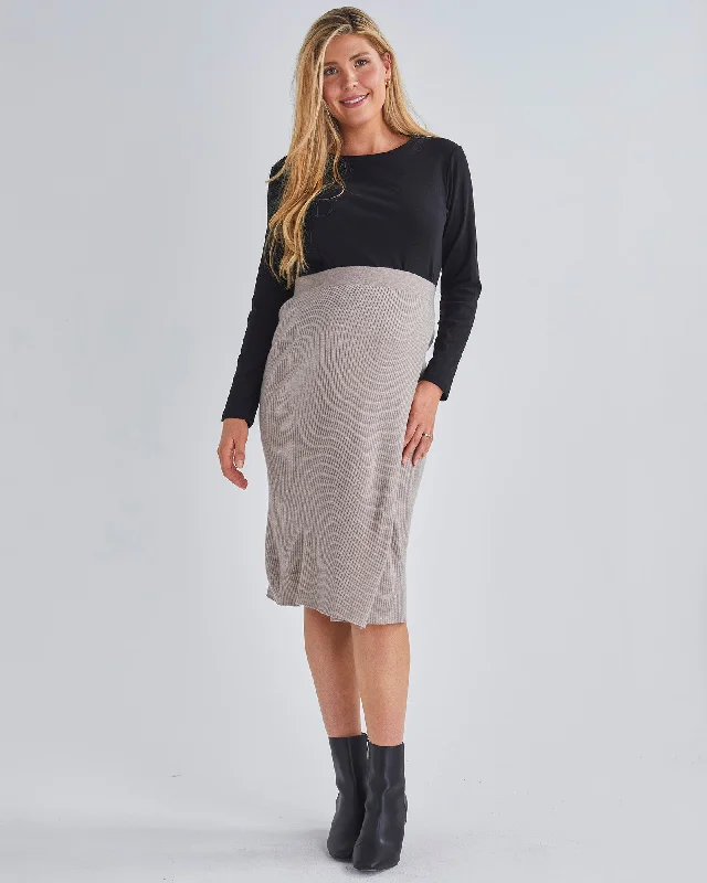 Sleeveless Dresses for Coolness -Cozy Elegance Wool Blend Maternity Skirt - Beige