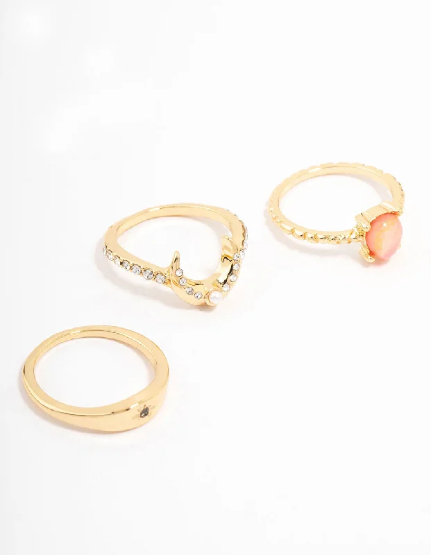 Women’s rings with rough sapphire for chic -Gold Plated Celestial Pear Stacking Ring Pack