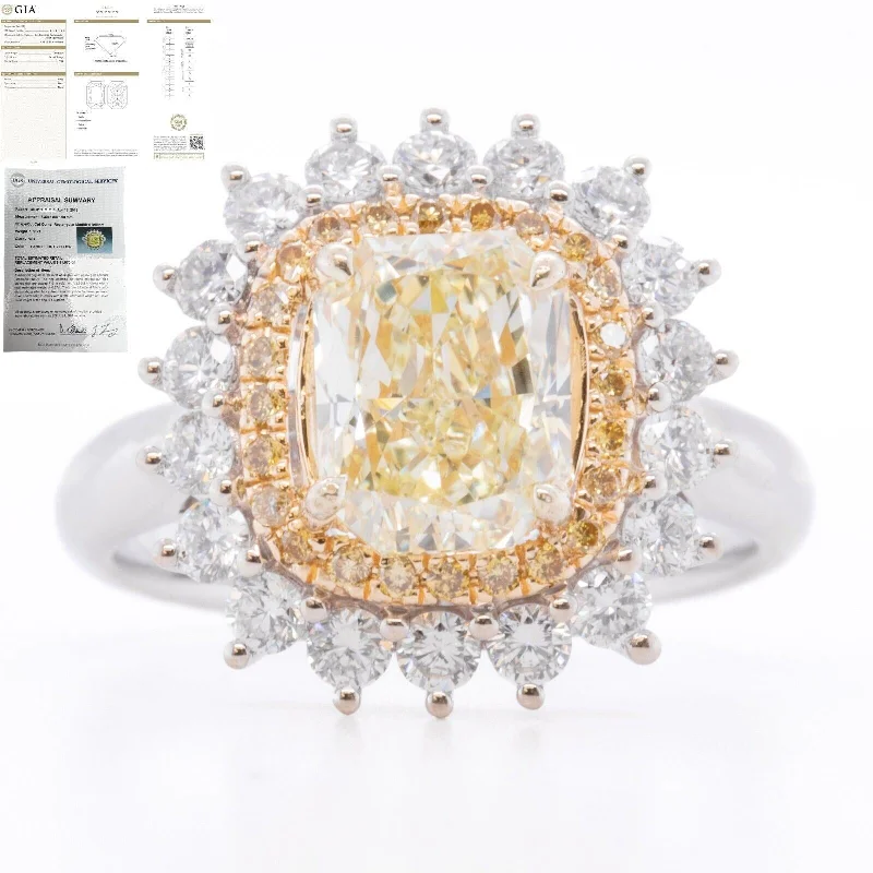 Women’s rings with raw moonstone for mystique -18k White & Yellow Gold GIA UGS Fancy Light Yellow Diamond Halo Ring 2.26ctw sz4