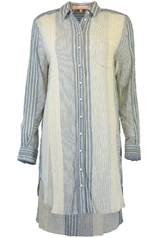 Khaki Dresses for Casual -Agua Long Sleeve Striped Tunic Dress