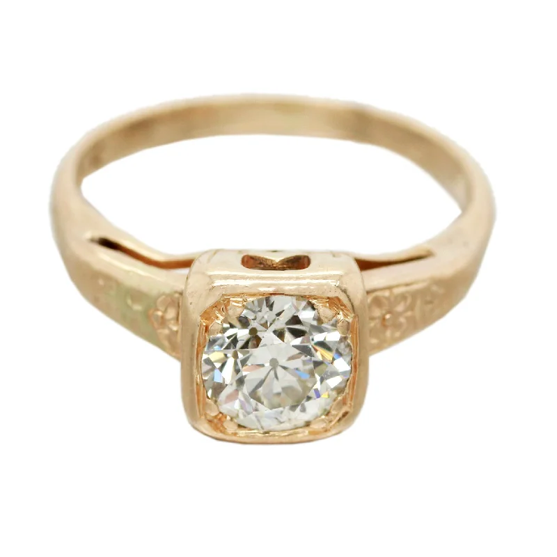 Women’s rings with citrine stones for warmth -Antique 0.50ct Diamond Solitaire Ring | Square Tension Set - 14k Yellow Gold