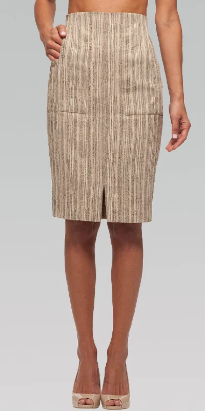 Beige Dresses for Neutral -High Waisted Classic Skirt - Wood Grain