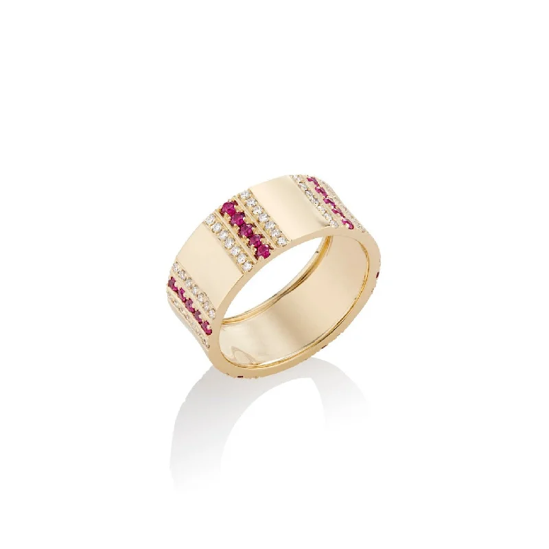 Women’s promise rings with subtle star engravings -Pinstripe Strength Diamond or Ruby & Diamond Cigar Band Ring