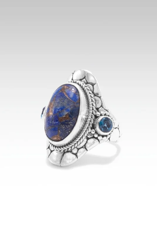 Women’s minimalist rings with polished onyx shine -Heavenly Wisdom Ring II™ in Lapis with Bronze Matrix