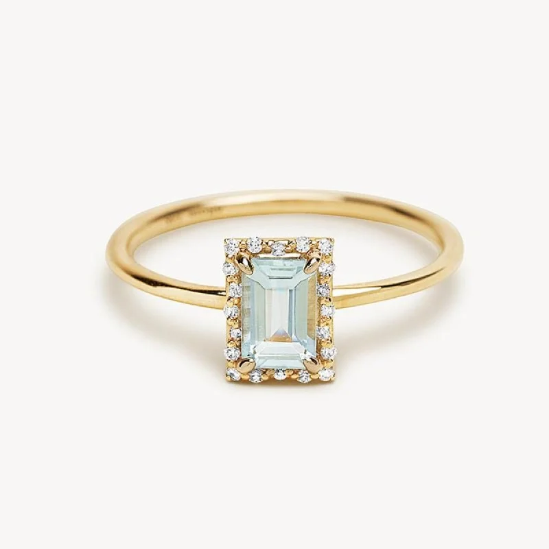 Women’s platinum rings with dazzling black diamonds -Starry Frame Aquamarine Ring