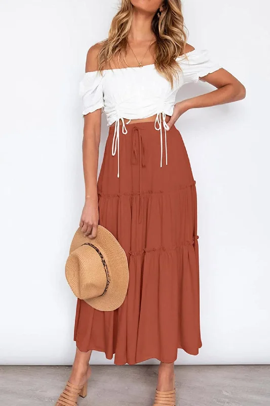 One-shoulder Dresses for Trendy -Bohemia High Waist Ruched Skirts