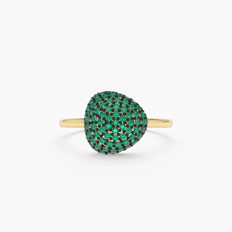 Women’s rings with lotus-inspired sapphire bands -Statement Emerald Pave Ring, Holly