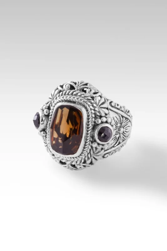 Women’s rings with spiral onyx for contrast -Gleeful Moments Ring™ in Whiskey Quartz