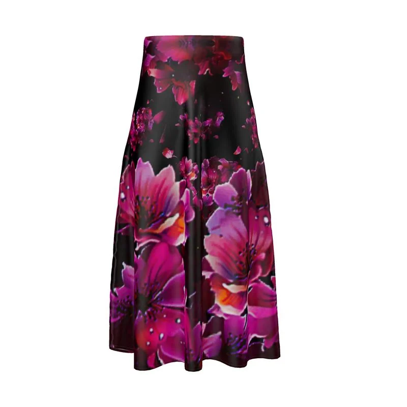 Gothic Dresses with Dark Tone -TRP Floral Print 02 Designer A-line Pleated Midi Skirt