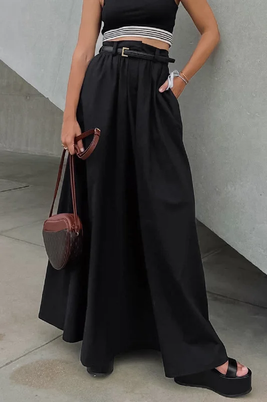 Ball Gown Dresses for Glamour -Solid Color High Waist A-Line Maxi Skirt