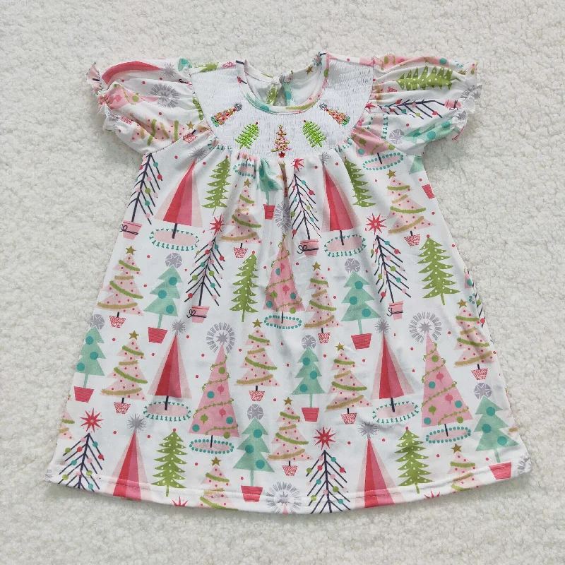 Gothic Dresses with Dark Tone -Christmas tree embroidery smocked dress GSD0440