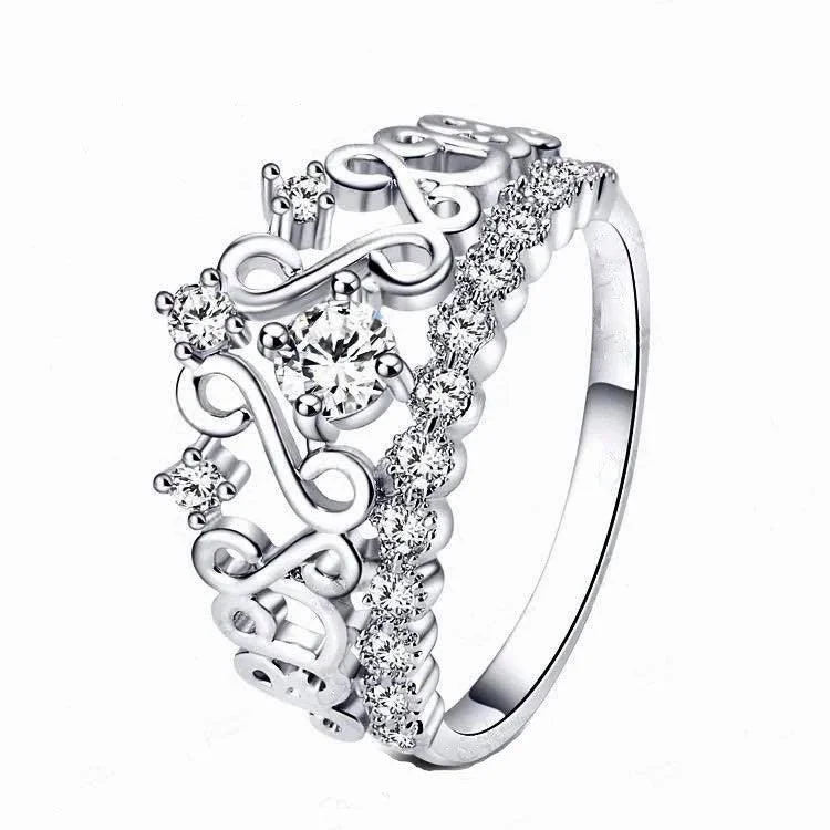 Women’s rings with star sapphire for glow -Princess Crown Ring with Cubic Zirconia Stones