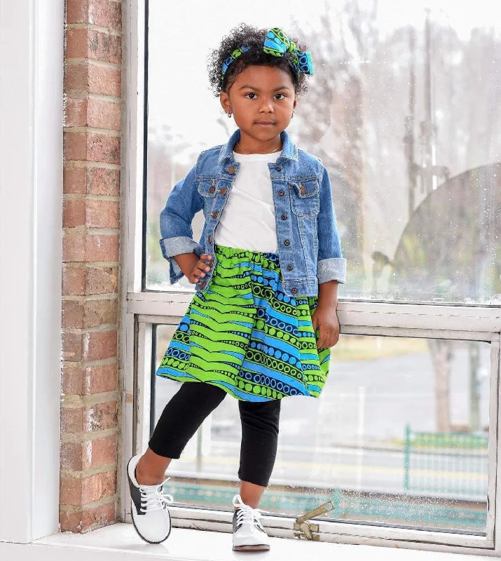 Animal Print Dresses for Fun -Blue with Green African Skirt Set