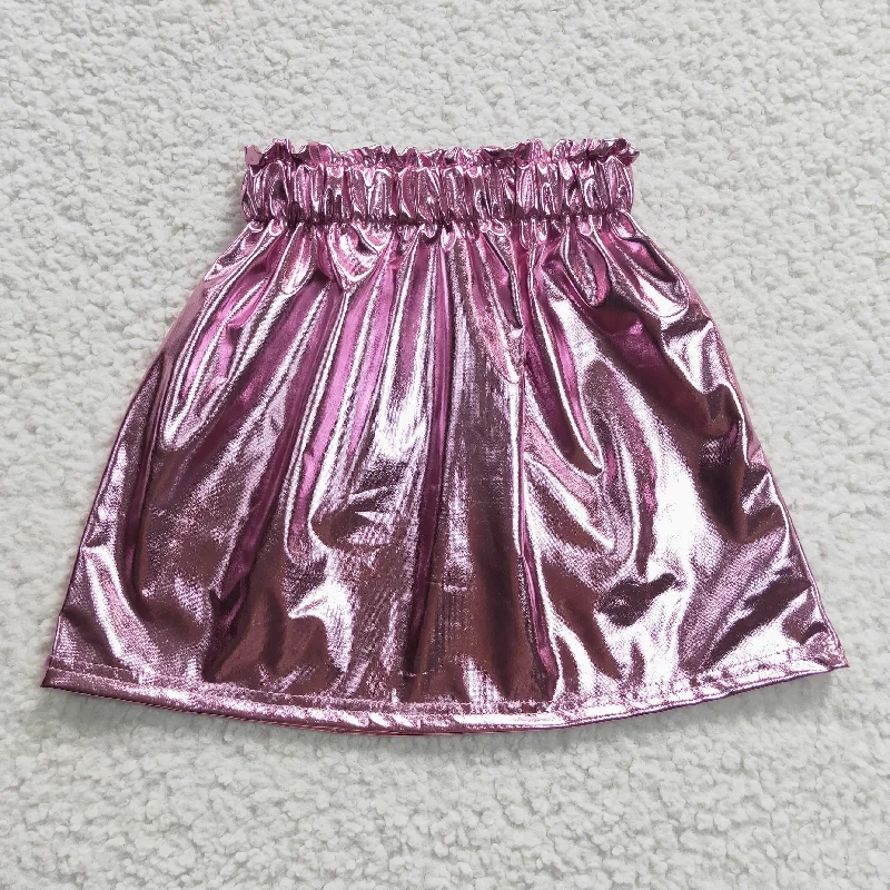 Anniversary Dresses for Special -girls magenta leather skirt GLK0014