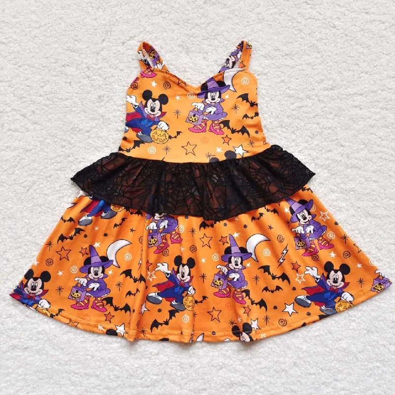 Celtic Dresses with Knotwork -Girl Halloween orange cartoon pattern sleeveless dress GSD0453