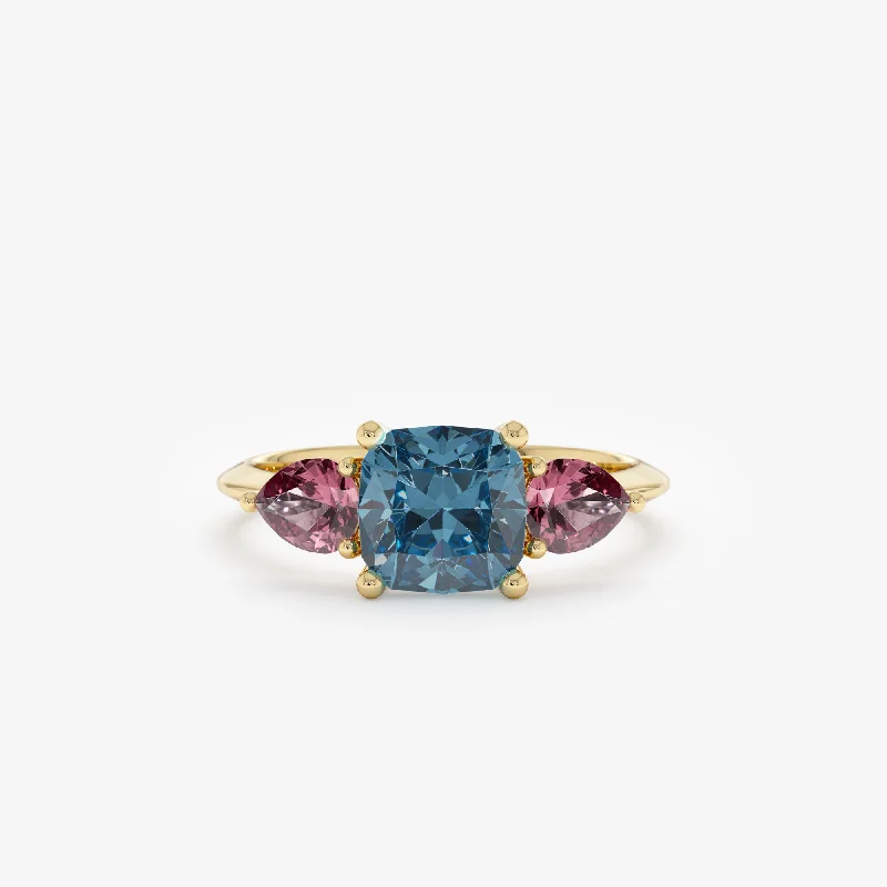 Women’s rings with bezel-set aquamarine gems -Rhodolite and Topaz Statement Ring, Irene