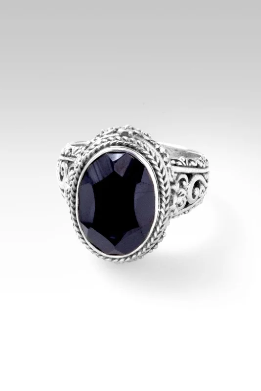 Women’s rings with hexagon-cut amethyst stones -Bring About Peace Ring™ in Black Spinel