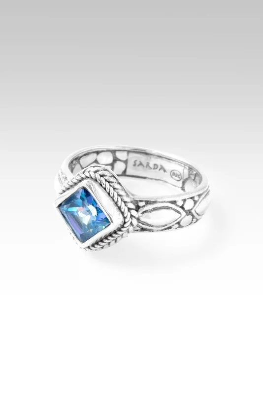 Women’s bold rings with hammered silver bands -Calm Refuge Ring™ in Sheer Luck™ Mystic Topaz