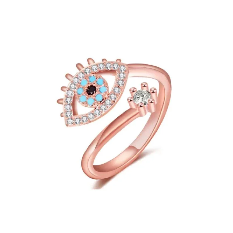 Women’s rings with natural turquoise for boho -Evil Eye Rings Adjustable Rose Gold with Cubic Zirconia