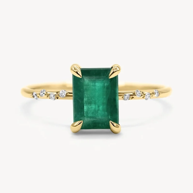 Women’s slim rings with pave sapphire accents -Large Starry Emerald Ring