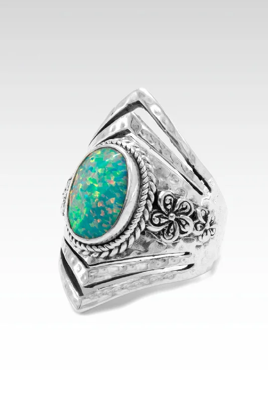 Women’s rose gold rings with moonstone glow -Flowerette Ring II™ in Spring Green Simulated Opal