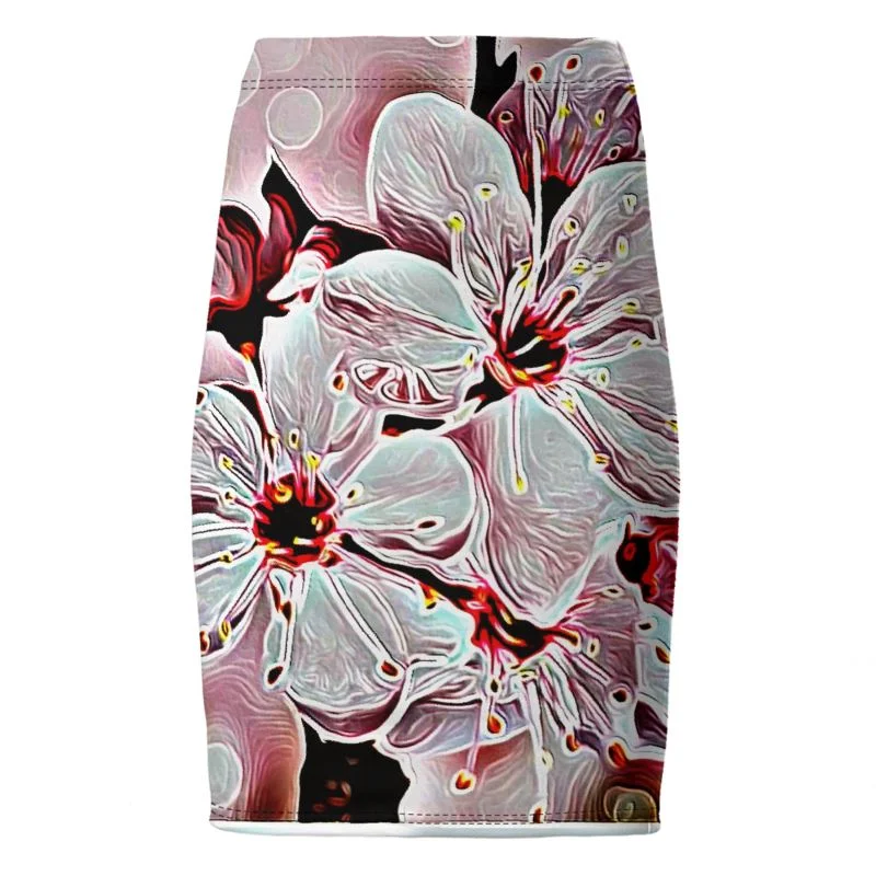 Zippered Dresses for Convenience -Floral Embosses: Pictorial Cherry Blossoms 01-03 Designer Pencil Mini Skirt