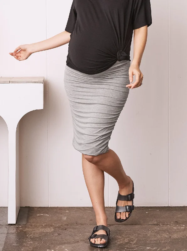 Tiered Dresses for Voluminous -Maternity Fitted Skirt in Marl Grey