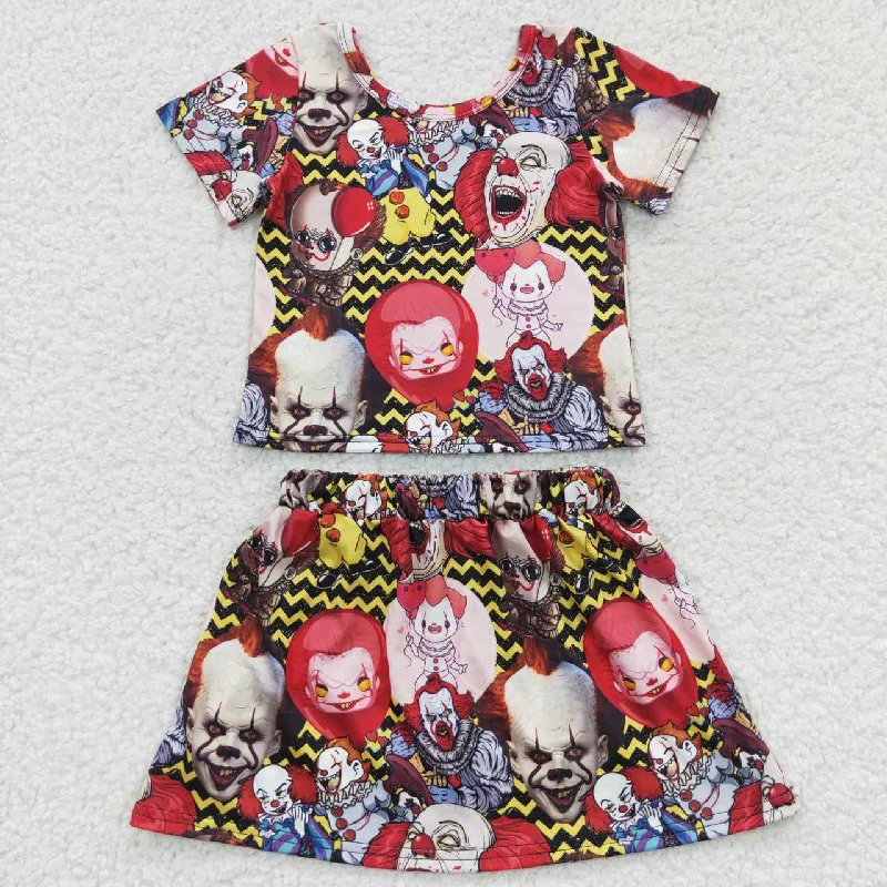 Mother's Day Dresses for Gift -Halloween screen character clown print skirts sets GSD0425