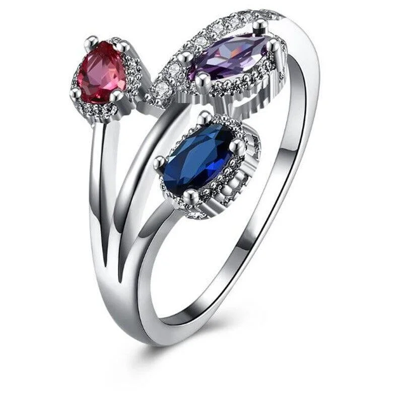 Women’s rings with polished peacock ore glow -Multicolor Flower Ring with Cubic Zirconia Stones