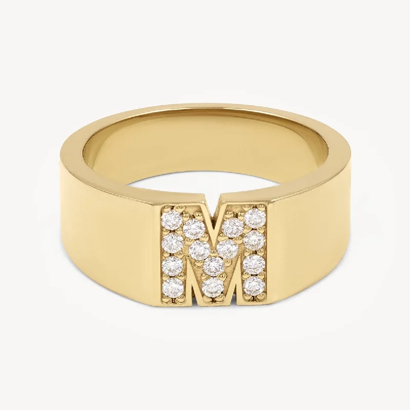 Women’s rings with branch-inspired amethyst bands -Pave Letter M Ring